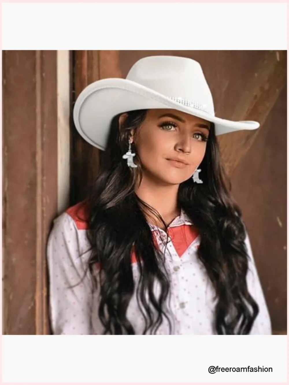 Glitter Rhinestone Cowboy Hat & Cowgirl Earrings Set - Adjustable Felt